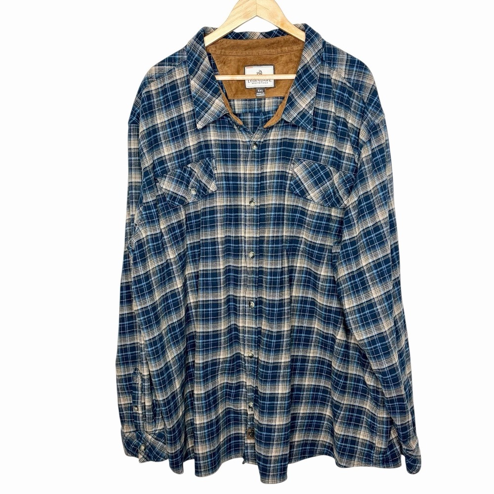Legendary Whitetails Flannel Shirt Blue Tan Plaid Mens Size 5XL Outdoor Cotton